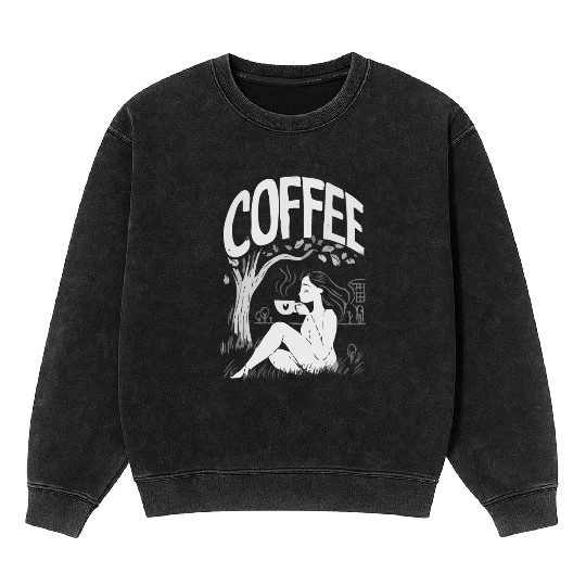 Relaxing Lady Under Tree Design for Coffee Lovers Mineral Wash Sweatshirts