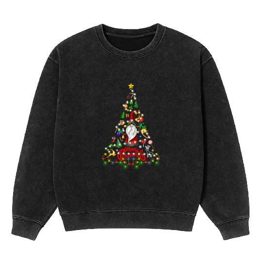Funny Gnomes Christmas Tree Gnomies Family Xmas Mineral Wash Sweatshirts