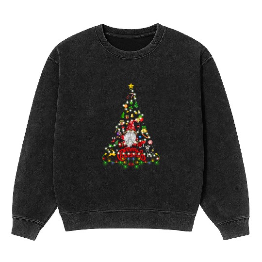 Funny Gnomes Christmas Tree Gnomies Family Xmas Mineral Wash Sweatshirts