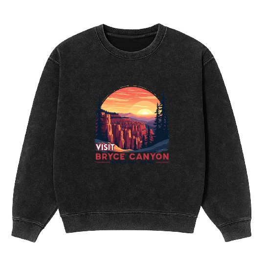 Bryce Canyon National Park Retro Illustraion V 01 Mineral Wash Sweatshirts