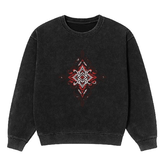 Red and Black Tribal Shape Design Mineral Wash Sweatshirts