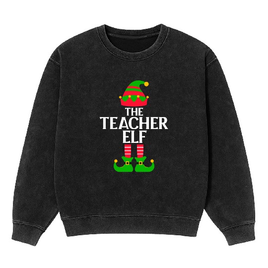 The Teacher Elf Christmas Mineral Wash Sweatshirts