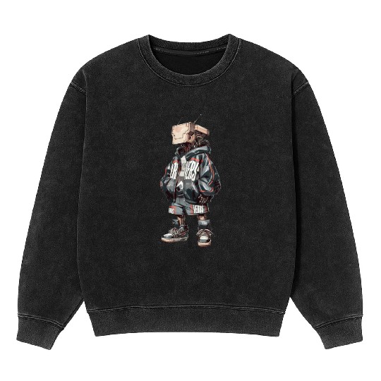 futuristic robot with a streetwear-inspired Mineral Wash Sweatshirts