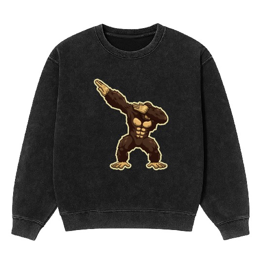 Monkey Chimpanzee Gorilla Dabbing Ape Mineral Wash Sweatshirts