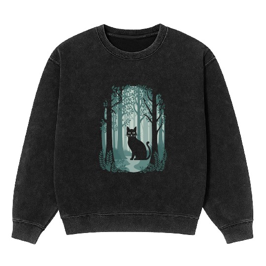 Cottagecore enchanting Forest Cat Mineral Wash Sweatshirts