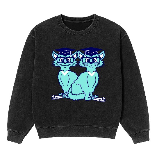 2 Cats College Degree School-Leaving Certificate Mineral Wash Sweatshirts