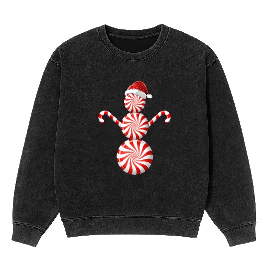 Funny Christmas Mineral Wash Sweatshirts Peppermint Candy Snowman