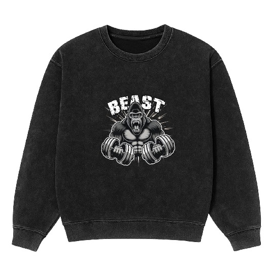 beast Gorille Musclé Body Builder Motivation Gym Mineral Wash Sweatshirts