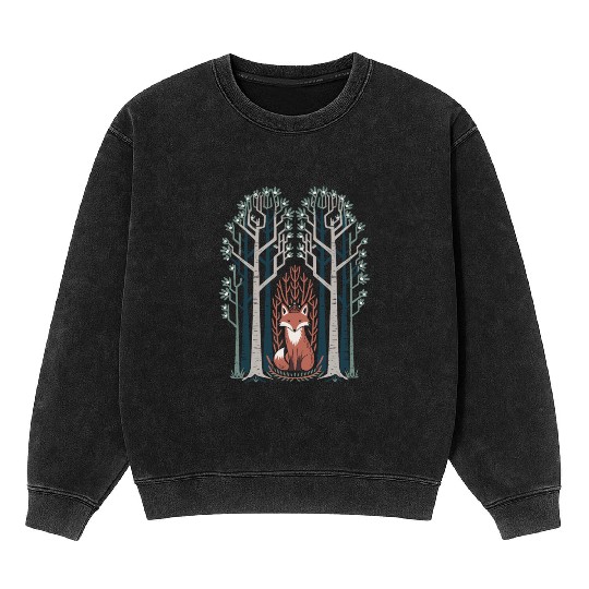 Cottagecore Fox in enchanting Forest Mineral Wash Sweatshirts