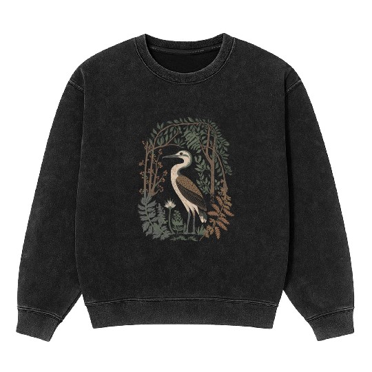 Heron in Forest Foliage Nature Scene Mineral Wash Sweatshirts