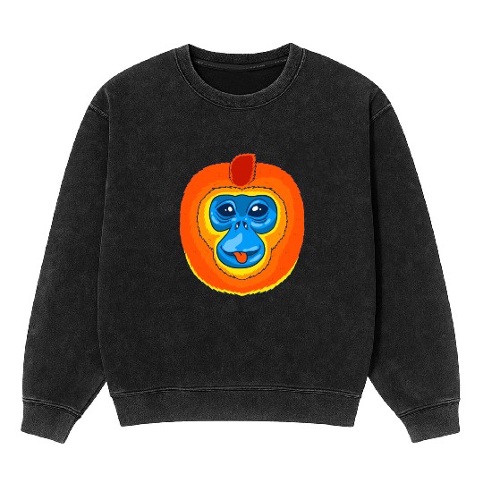 Cute Golden Snub Nosed Monkey Face Mineral Wash Sweatshirts