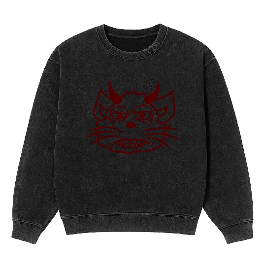 Demon Monster Cat Halloween Fun Horror Devil Horns Mineral Wash Sweatshirts