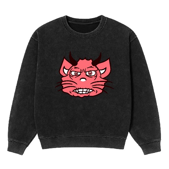 Demon Monster Cat Halloween Fun Horror Devil Horns Mineral Wash Sweatshirts