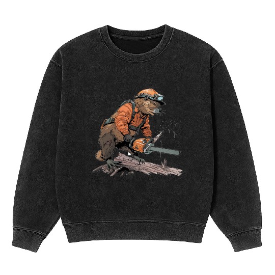 Beaver Lumberjack Chainsaw Mineral Wash Sweatshirts