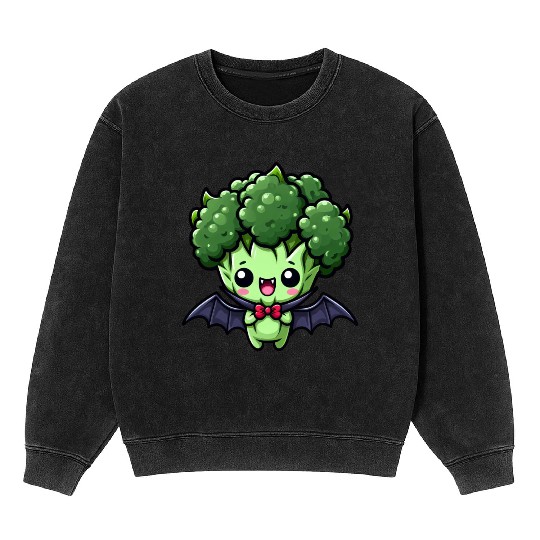 Cute Halloween Broccoli Vampire Cartoon Mineral Wash Sweatshirts