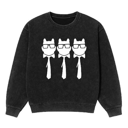 3 Smart Nerd Cat Horn-Rimmed Glasses Geek Tie Team Mineral Wash Sweatshirts