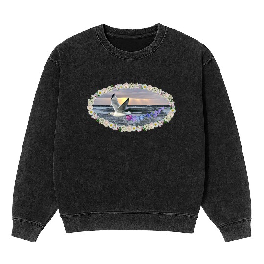 sea beach sunset seagull kitsch flashy magic Mineral Wash Sweatshirts