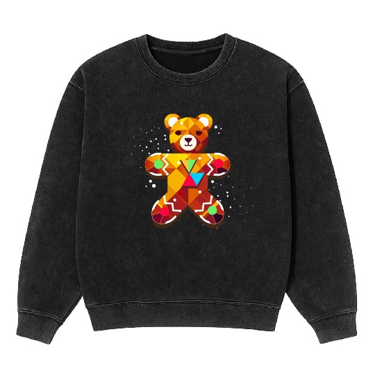cute gingerbread bear - festive christmas design Mineral Wash Sweatshirts