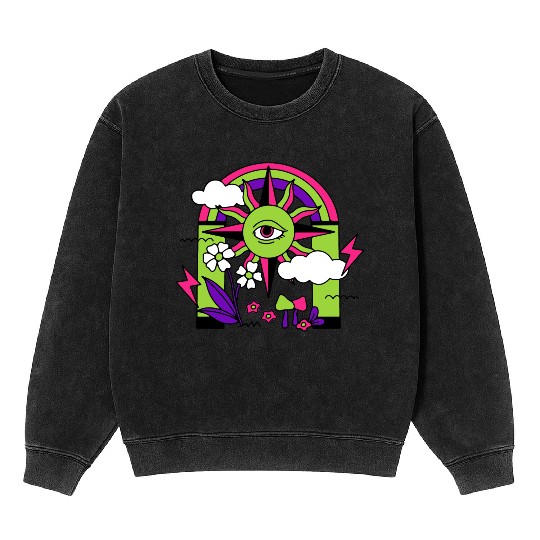 Pink ve Green Psychedelic I Need Space Mineral Wash Sweatshirts