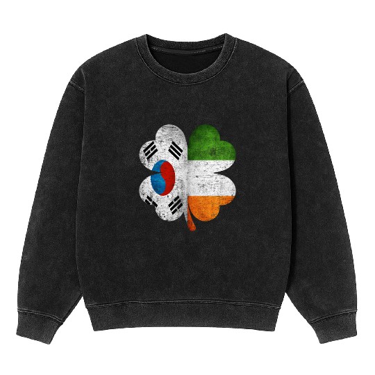 Korean Irish Shamrock South Korea Ireland Flag Mineral Wash Sweatshirts