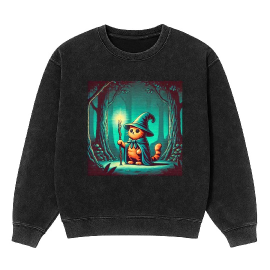 Wizard Cat Mineral Wash Sweatshirts