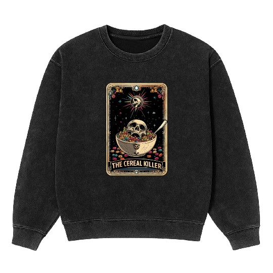 Cereal Killer Tarot Card Horror Movies True Crime Mineral Wash Sweatshirts