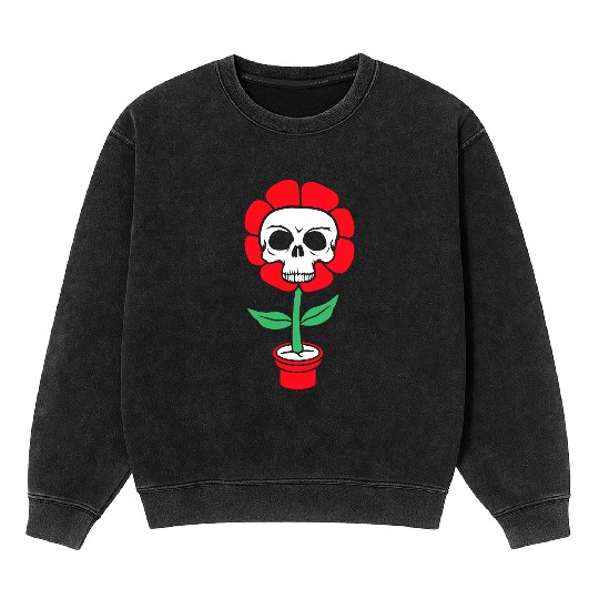 Evil Skull Flower Horror Halloween Skeleton Head Mineral Wash Sweatshirts