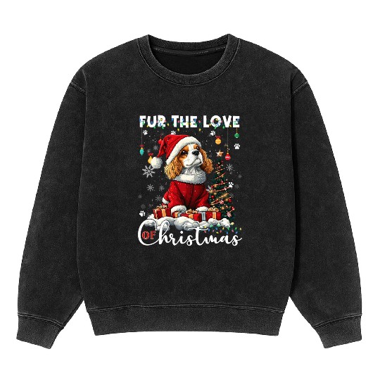 Cavalier King Charles Spaniel Christmas Tree Dog Mineral Wash Sweatshirts