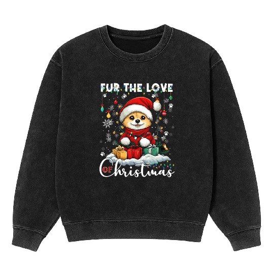 Pomeranian Christmas Tree Decorations Dog Lover Mineral Wash Sweatshirts