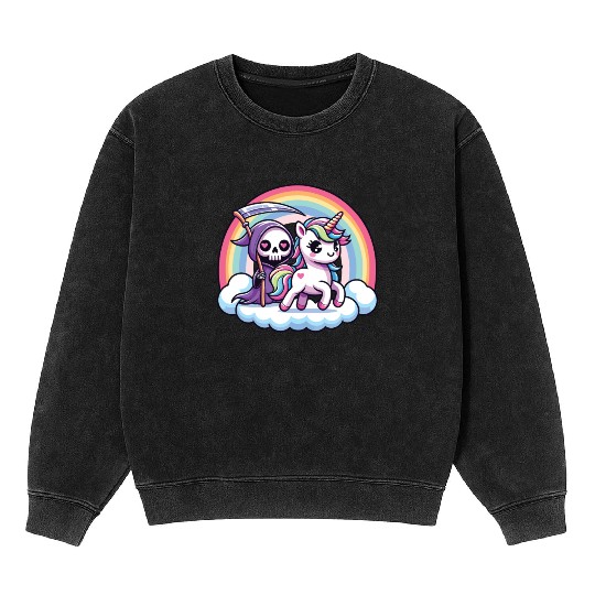 Cute Reaper And Unicorn Rainbow Mineral Wash Sweatshirts