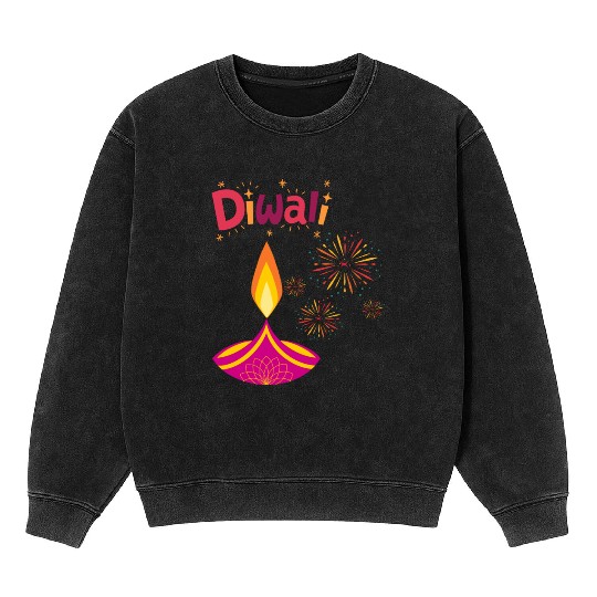 Diwali Design with Lamp & Festive Fireworks Mineral Wash Sweatshirts