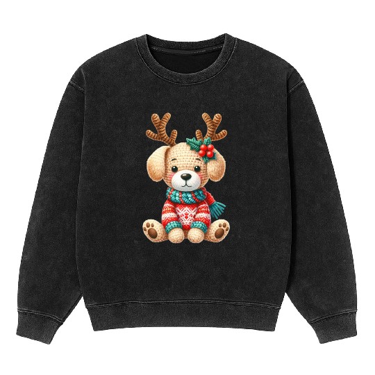 Dog Reindeer Matching Family Christmas Design Mineral Wash Sweatshirts
