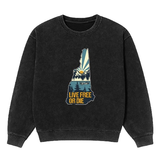 Live Free or Die Retro New Hampshire Nature Mineral Wash Sweatshirts