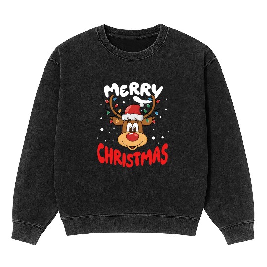 Merry Christmas Reindeer Plaid Xmas Family Mineral Wash Sweatshirts