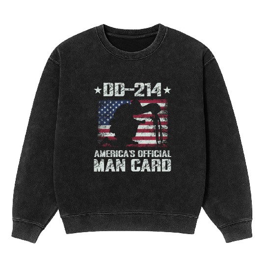 DD-214 America's Official Man Card Veteran Pride Mineral Wash Sweatshirts