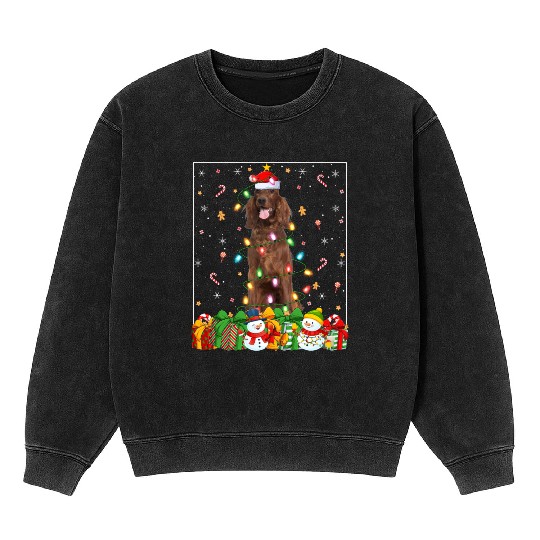 Irish Setter Dog Christmas Lights Mineral Wash Sweatshirts
