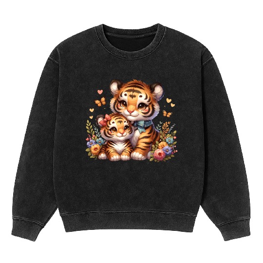 Adorable Tiger Cubs Surrounded by Butterflies and Mineral Wash Sweatshirts