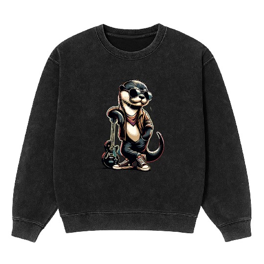 Cool Otter with Guitar in Shades and Leather Mineral Wash Sweatshirts