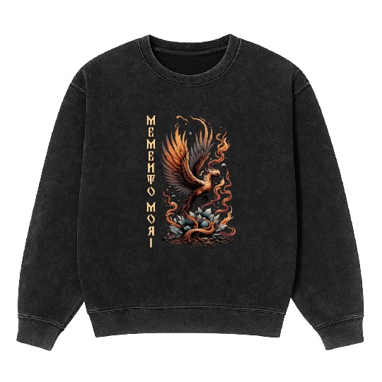 Memento Mori Phoenix Rebirth Fire Art Design Mineral Wash Sweatshirts