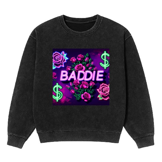 BADDIE in Neon Pink Mineral Wash Sweatshirts