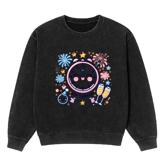 Celebrate New Year's Eve, Fun Clock and Fireworks Mineral Wash Sweatshirts