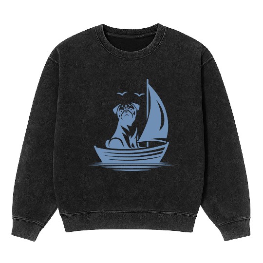 Pug silhouette sailboat minimalist Mineral Wash Sweatshirts