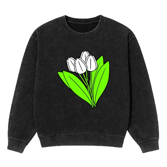White Tulips Bouquet Spring Summer Beauty Flowers Mineral Wash Sweatshirts