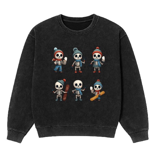 Kawaii Skeleton Winter Collection | Cute Merch Mineral Wash Sweatshirts