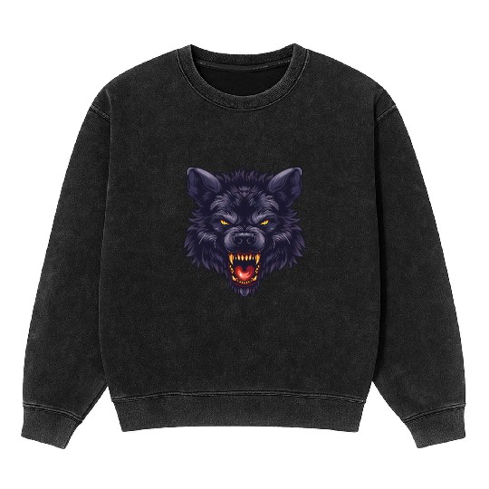 dark wolf face Mineral Wash Sweatshirts