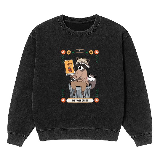 Raccoon Tarot Humor The Hanged Snack Card Mineral Wash Sweatshirts