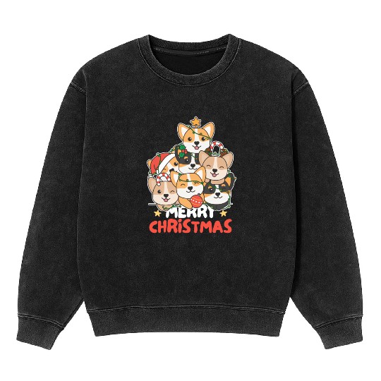 Corgi Christmas Tree Merry Christmas Mineral Wash Sweatshirts
