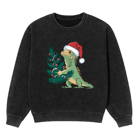 Christmas Tree Santa Iguana Mineral Wash Sweatshirts