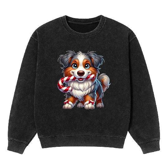 Cute Christmas Dog Australian Shepherd Mineral Wash Sweatshirts