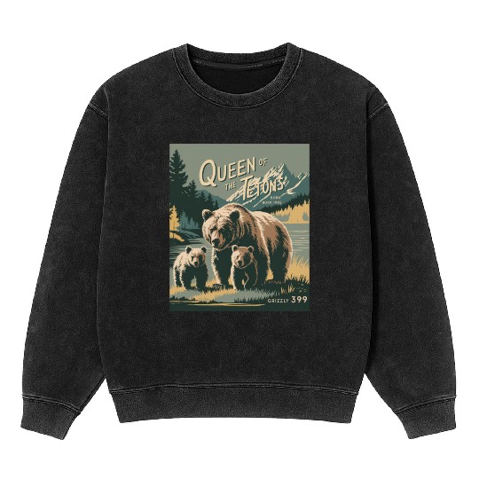 Queen of the Tetons Grizzly 399 Vintage Nature Art Mineral Wash Sweatshirts